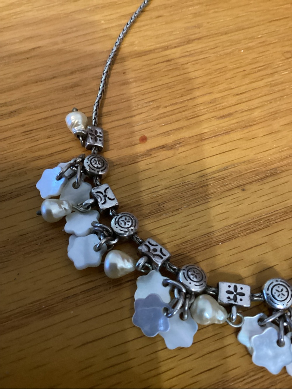 Brighton Silver-Tone White Flower & Pearl Necklace 18” - Picture 2 of 5